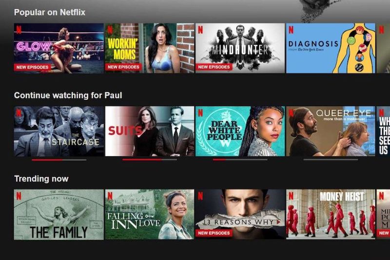 Recommendation slates on Netflix's home screen Recommendation slates on Netflix's home screen